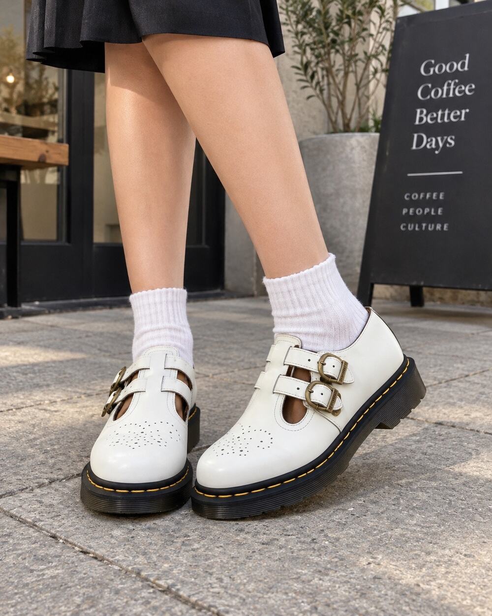 Dr. Martens 12916 White Leather Double Buckle Mary Jane Shoes Womens US 9 EU 41